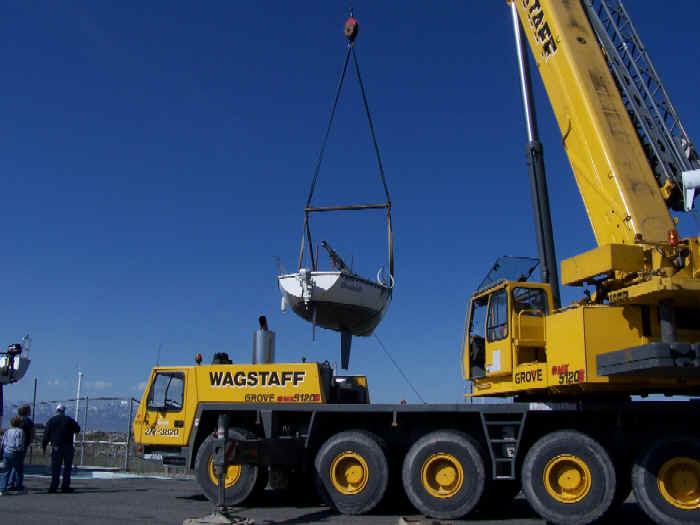 We use a big crane because of the reach required to get from the parking lot to the water.